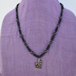 26  3/4" black Tulasi w hematite beads (gem for Saturn) sterling silver Hanuman